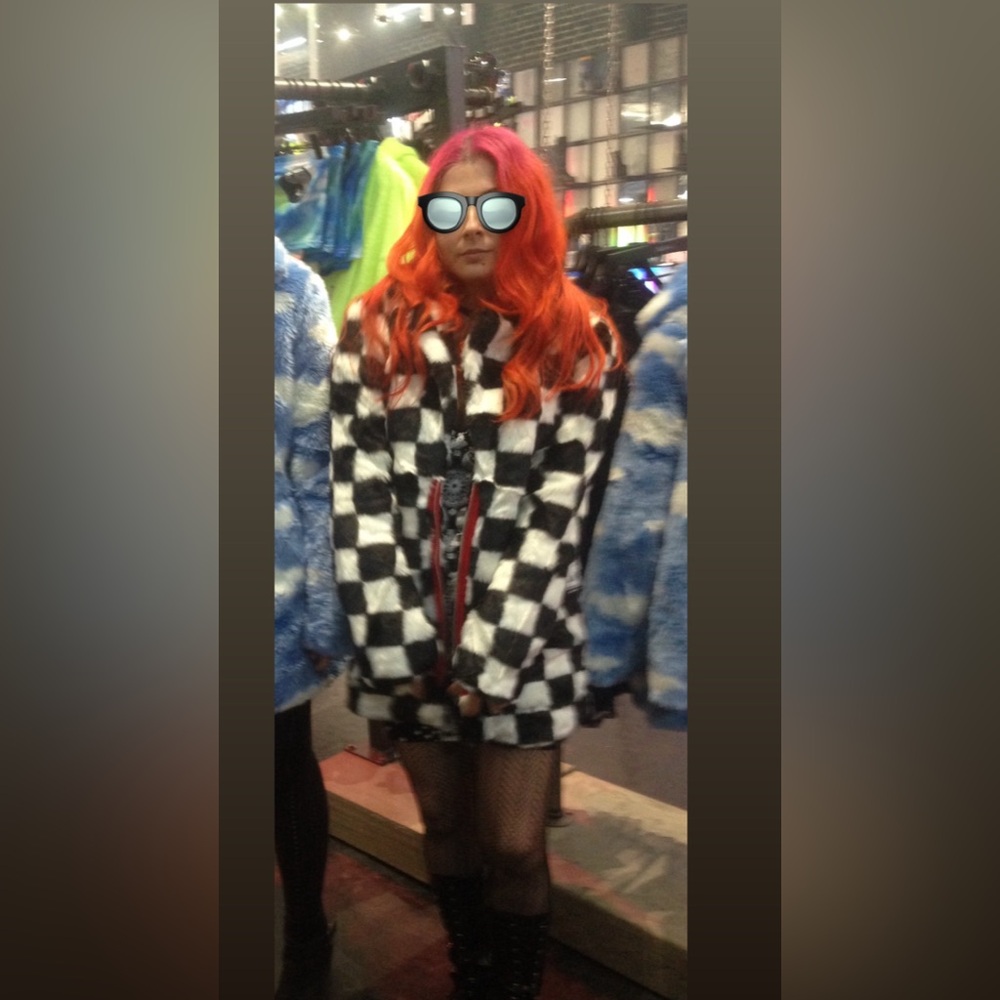 Current Mood Monochrome Checkered Teddy Jacket NWOT